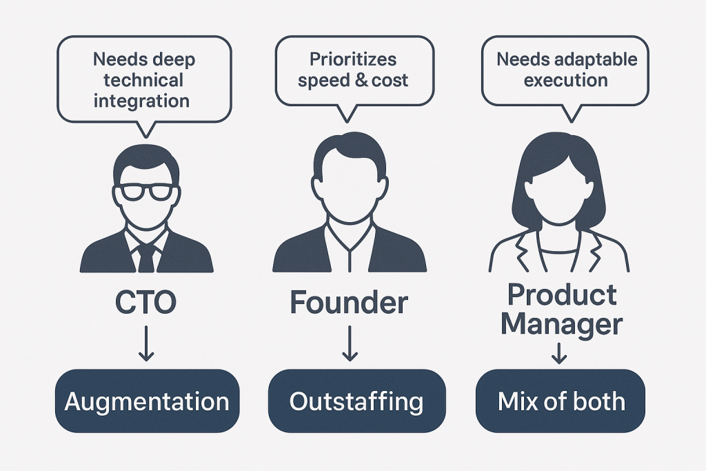 Founder vs. CTO vs. Product Manager perspective on the best staffing solution.